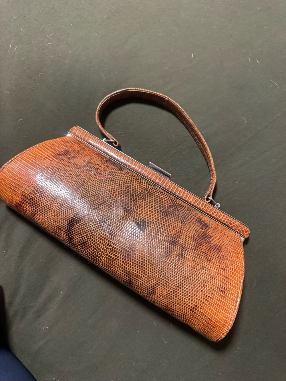 Vintage Lizard Skin Frame Top-Handle Handbag